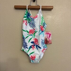 KANU SURF Girls Daisy Beach Sport Leonie Floral Vneck 1-Piece Swimsuit Size 4